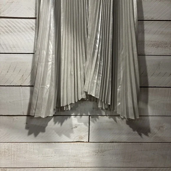 A.L.C Weston Pleated Midi Cocktail Dress Sz 6 Silver Metallic Sleeveless - Picture 5 of 11